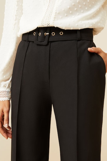 Love & Roses Black Belted High Waist Wide Leg Tailored Trousers