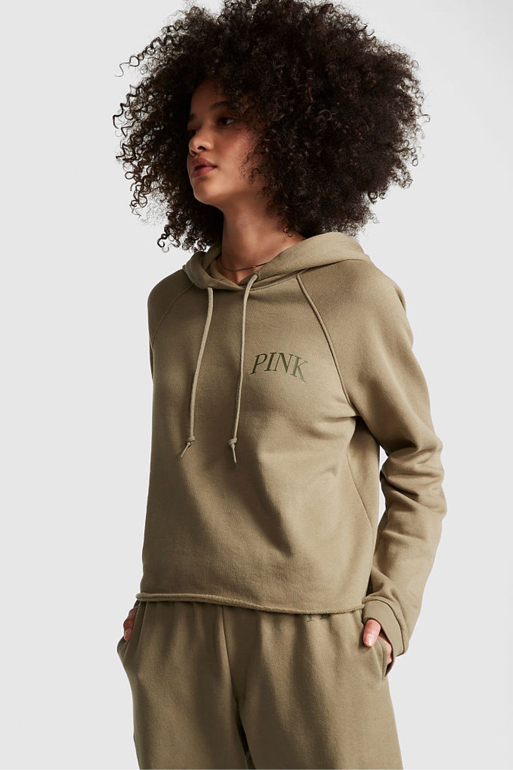 Victoria s Secret PINK Dusted Olive Green Everyday Fleece Hoodie