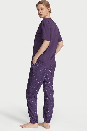 Victoria's Secret Valiant Purple Logo Pin Dot Long Cuffed Pyjamas