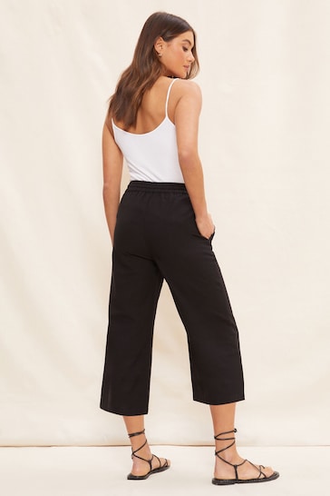 Friends Like These Linen Culotte Black Cropped Wide Leg Trouser With Linen