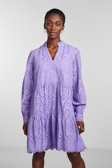 Y.A.S Lilac Broderie Long Sleeved Dress