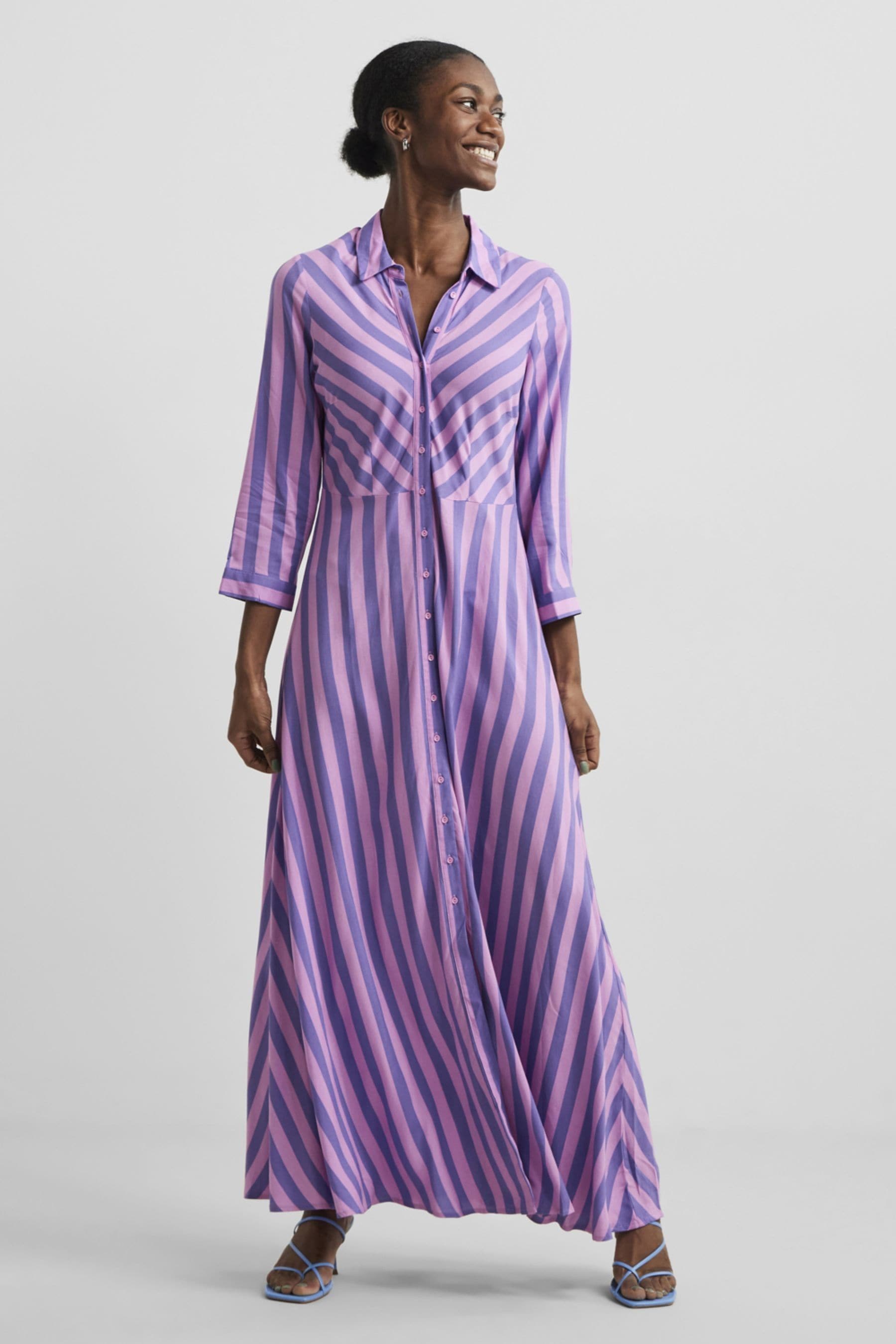 Buy Y.A.S Pink and Purple Stripe Maxi Length Shirt Dress from the