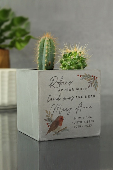 Personalised Robin Memorial Concrete Plant Pot by PMC