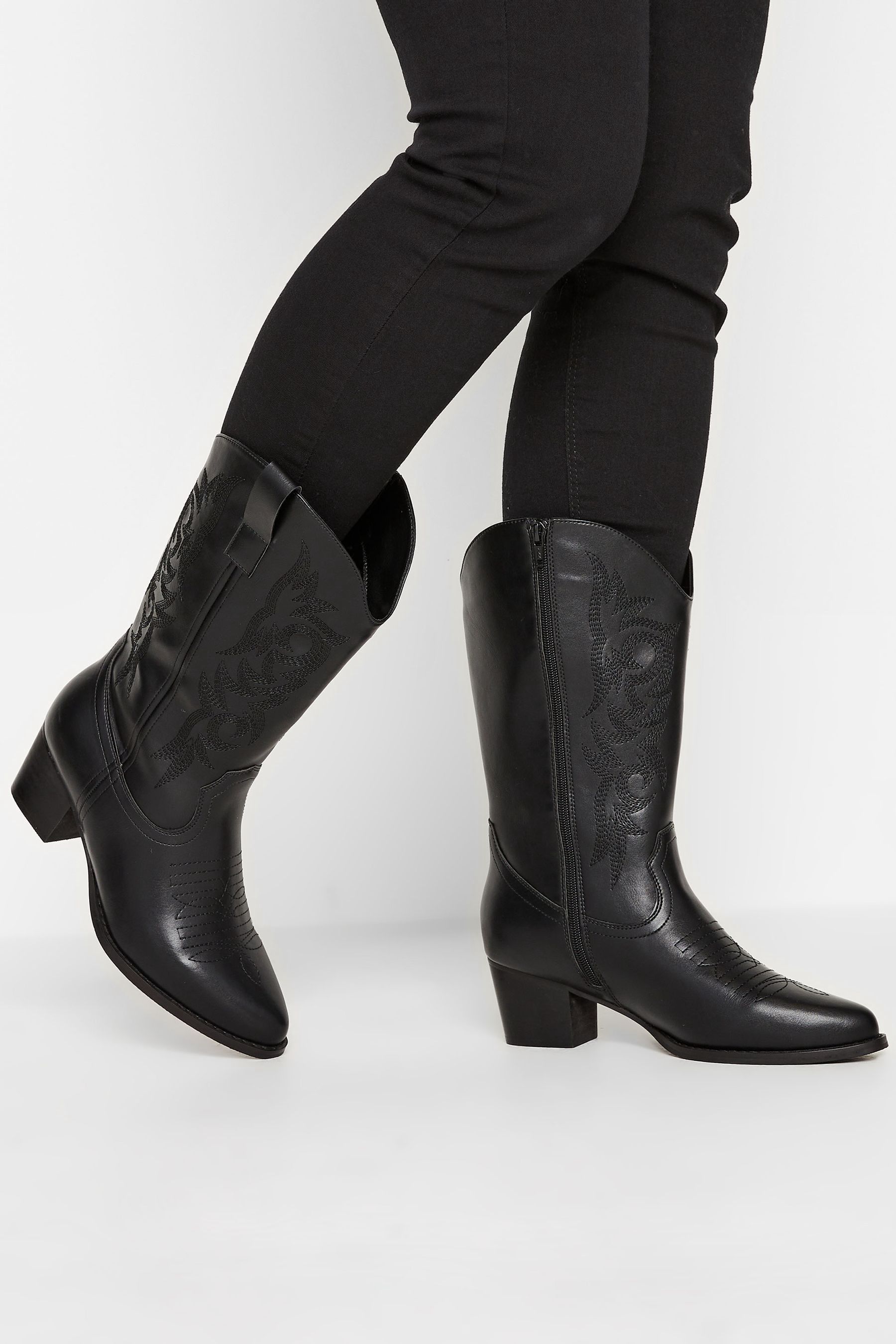 Black wide top calf cowboy boots