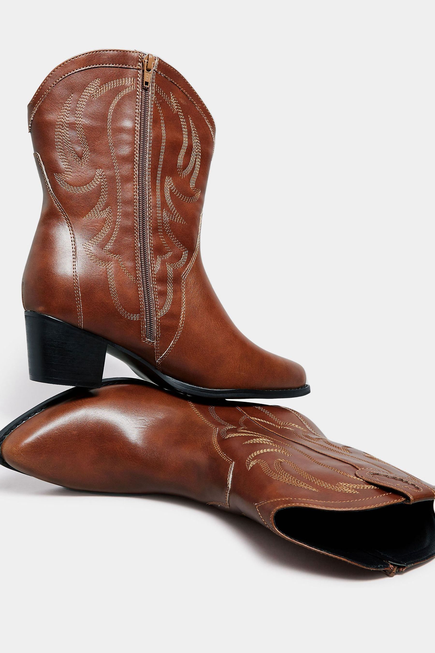 Buy Yours Curve Brown Extra Wide Fit Cowboy Ankle Boot from the