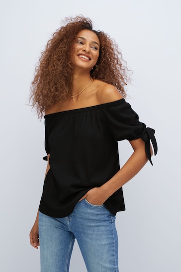 Buy Friends Like These Black Textured Short Sleeve Bardot Top from the ...