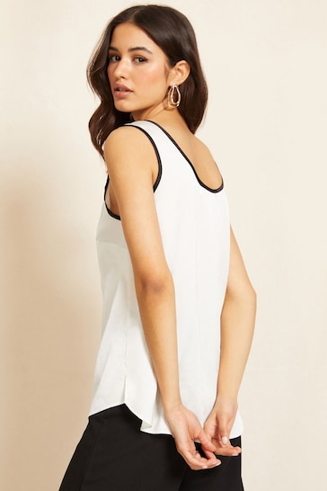 Friends Like These White Satin Scoop Neck Shell Top