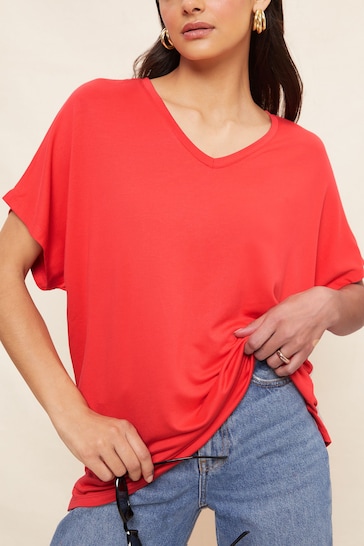 Friends Like These Red Short Sleeve V Neck Tunic Top