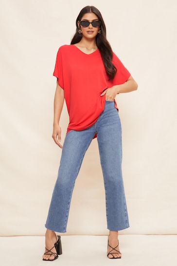 Friends Like These Red Short Sleeve V Neck Tunic Top
