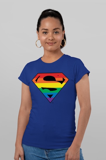 All + Every Royal Blue Superman Rainbow Logo Women's T-Shirt
