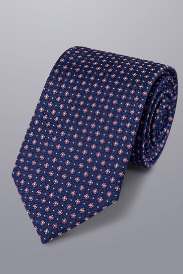 Charles Tyrwhitt Petrol Blue Mini Medallion Silk Stain Resistant Tie