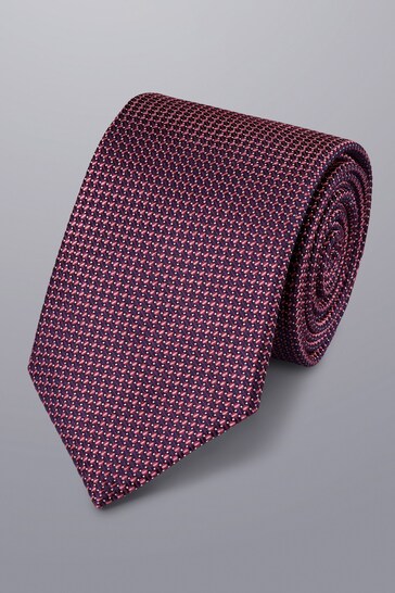 Charles Tyrwhitt Dark Pink Mini Medallion Silk Stain Resistant Tie