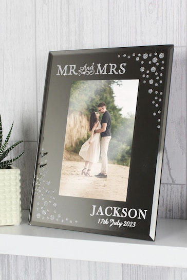 Personalised Mr and Mrs 6 x 4 Glitter Glass Photo Frame by PMC