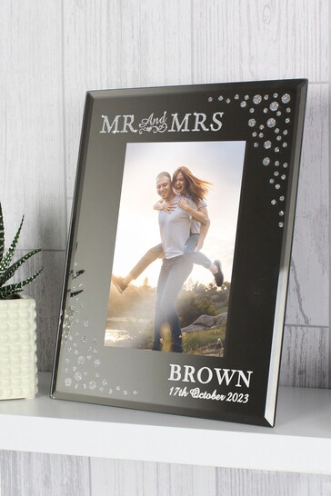 Personalised Mr and Mrs 6 x 4 Glitter Glass Photo Frame by PMC