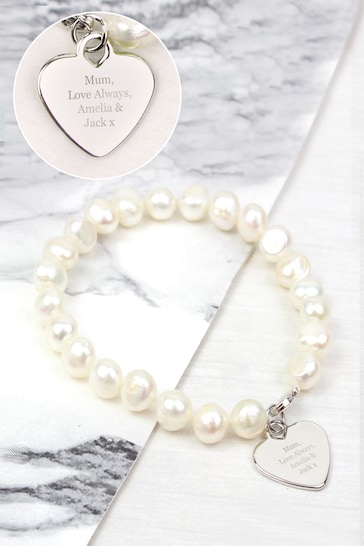 Personalised White Freshwater Pearl Message Bracelet by PMC