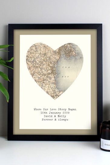 Personalised 1896 - 1904 Revised Map Heart Black Framed Print by PMC