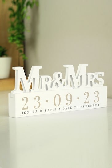 Personalised Big Date Wooden Mr & Mrs Ornament by PMC