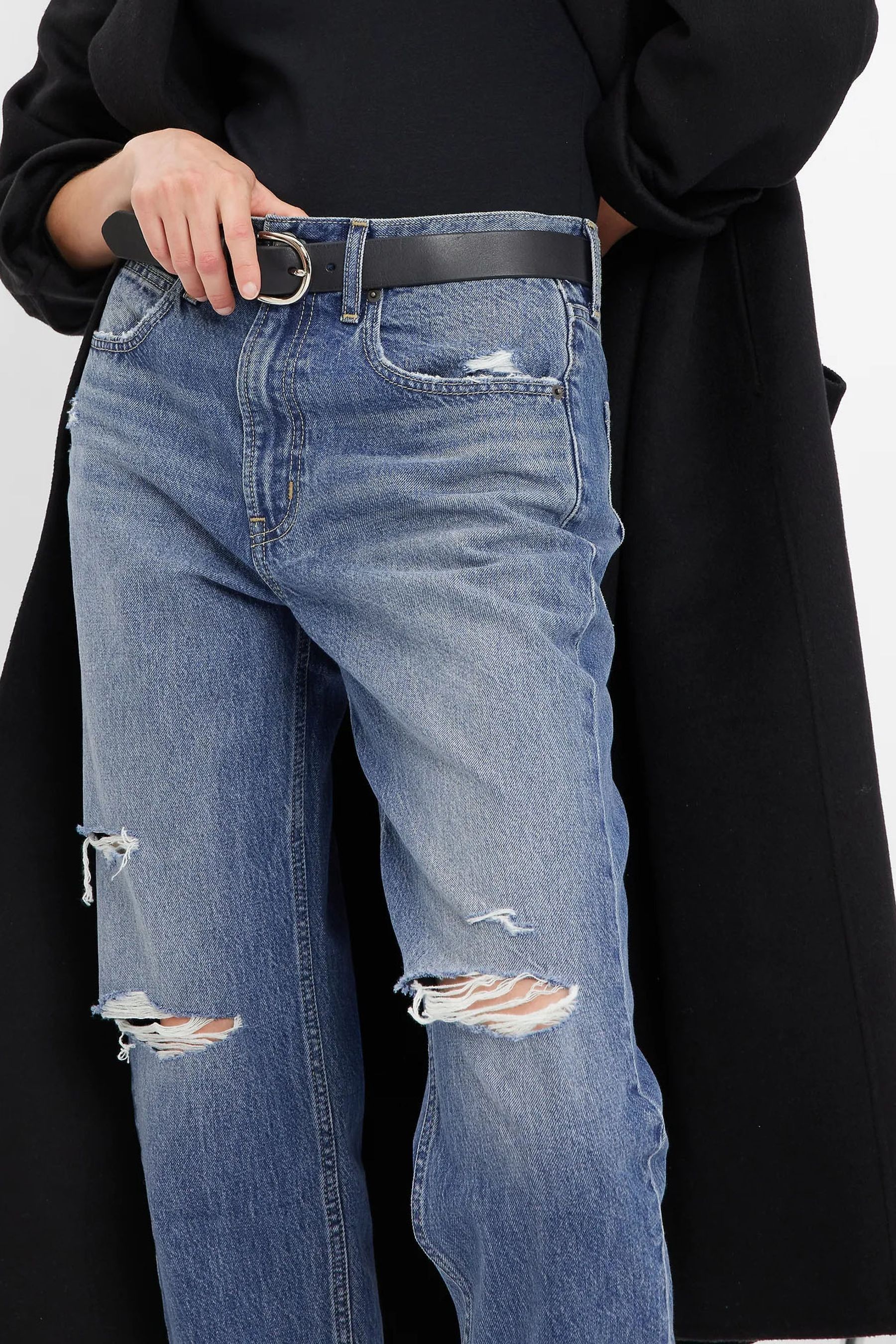 Mid blue high rise sales mom fit ripped jeans