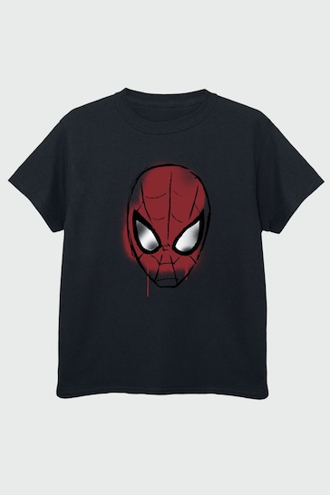 Brands In Black Spider-Man Sketch Spider Face Boys Black T-Shirt
