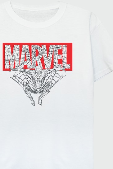 Brands In White Spider-Man Marvel Logo Red Boys White T-Shirt