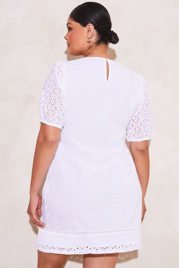 Lipsy White Curve Broderie Puff Sleeve Shift Dress