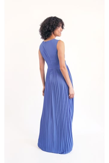 TFNC Blue Fully Pleated Dress With Cut Out Waist