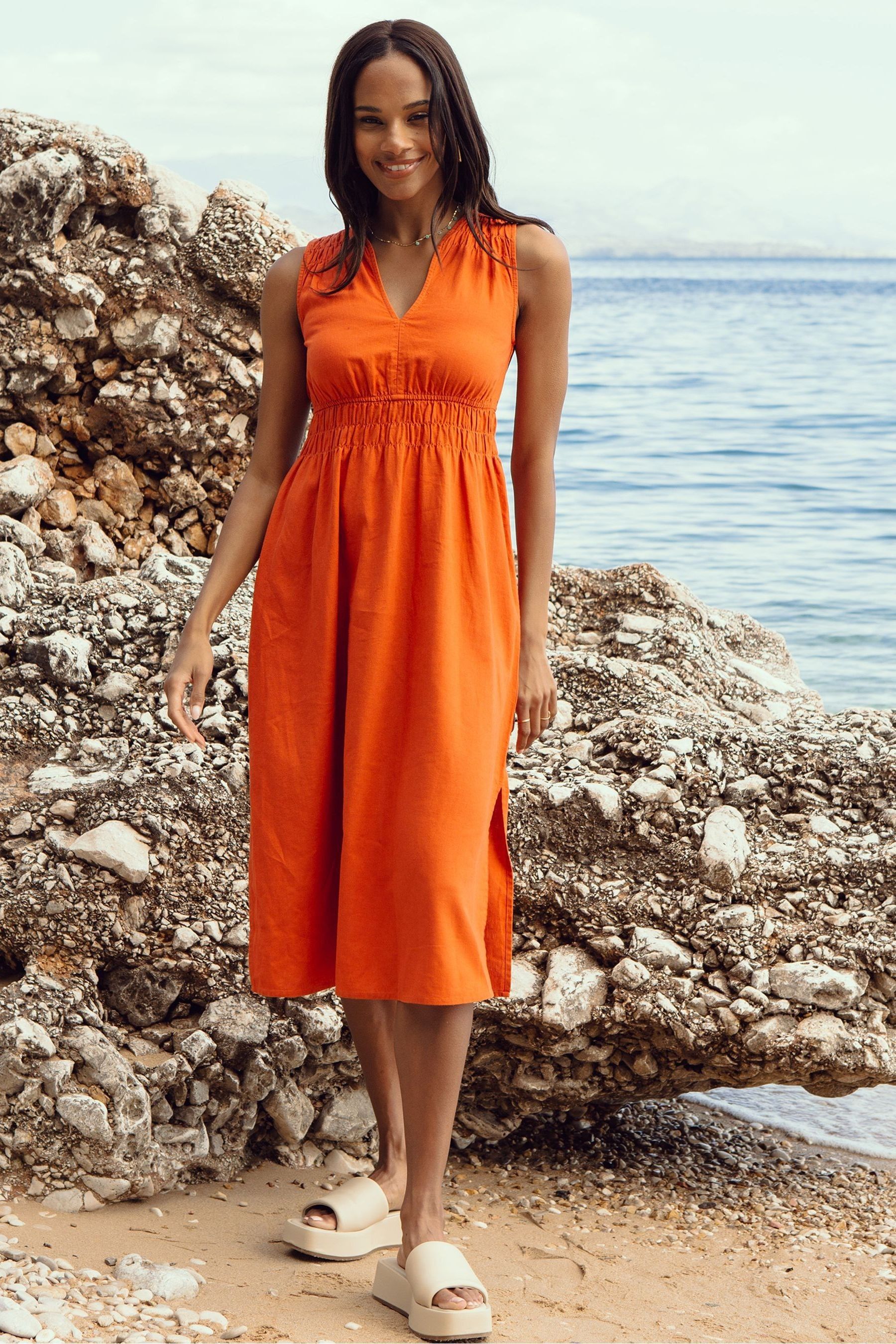 Orange linen deals dress uk