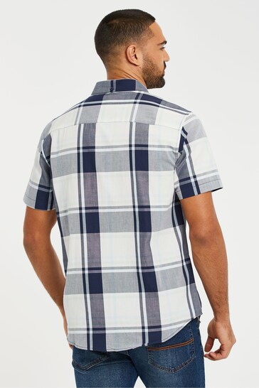 Threadbare White & Navy Blue Check Short Sleeve Pineapple Print Pepe Shirt