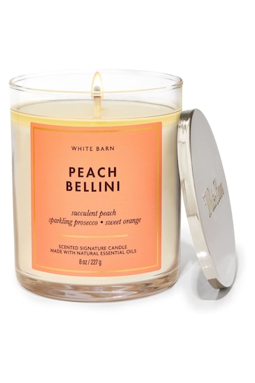 Bath & Body Works Peach Bellini Peach Bellini Signature Single Wick Candle 8 oz / 227 g