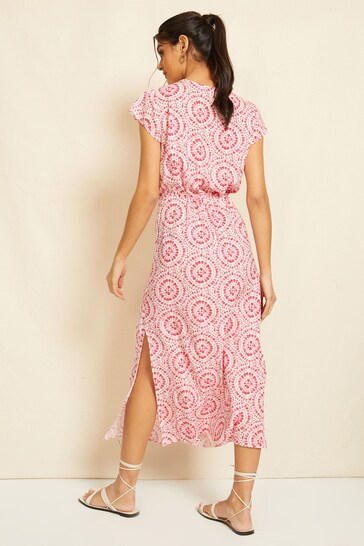Friends Like These Pink V Neck Capped Sleeve Midi Shirt Dress