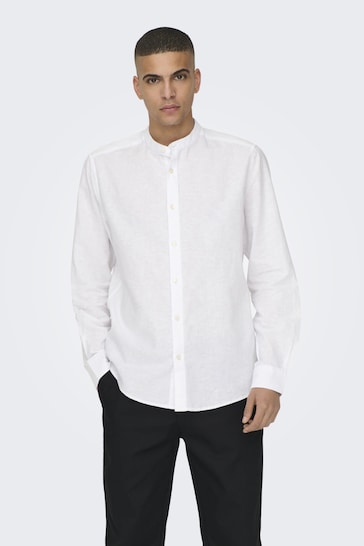 Buy Only & Sons White Long Sleeve Button Up Shirt Contains Linen from ...