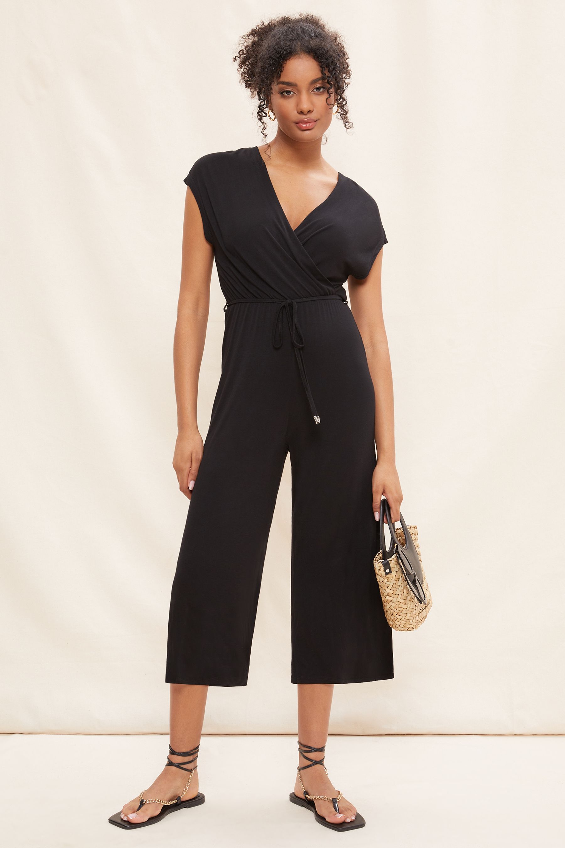 Black culotte jumpsuit new hotsell look