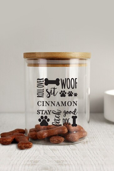 Personalised Glass Dog Treat Jar with Bamboo Lid by PMC