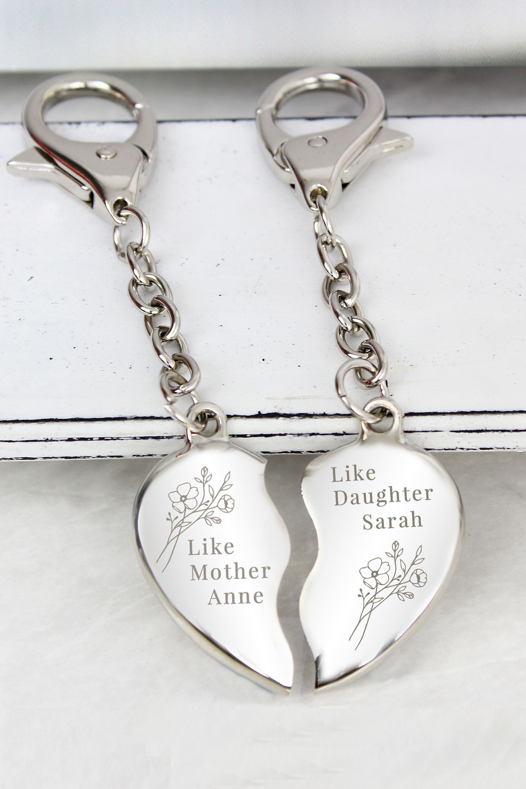 Buy Personalised Floral Mother Daughter Two Heart Keyring by PMC