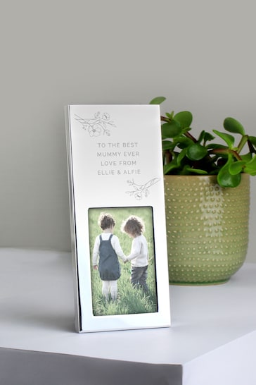 Personalised Small Floral 2x3 Silver Photo Frame by PMC