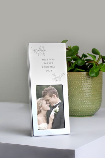 Personalised Small Floral 2x3 Silver Photo Frame by PMC