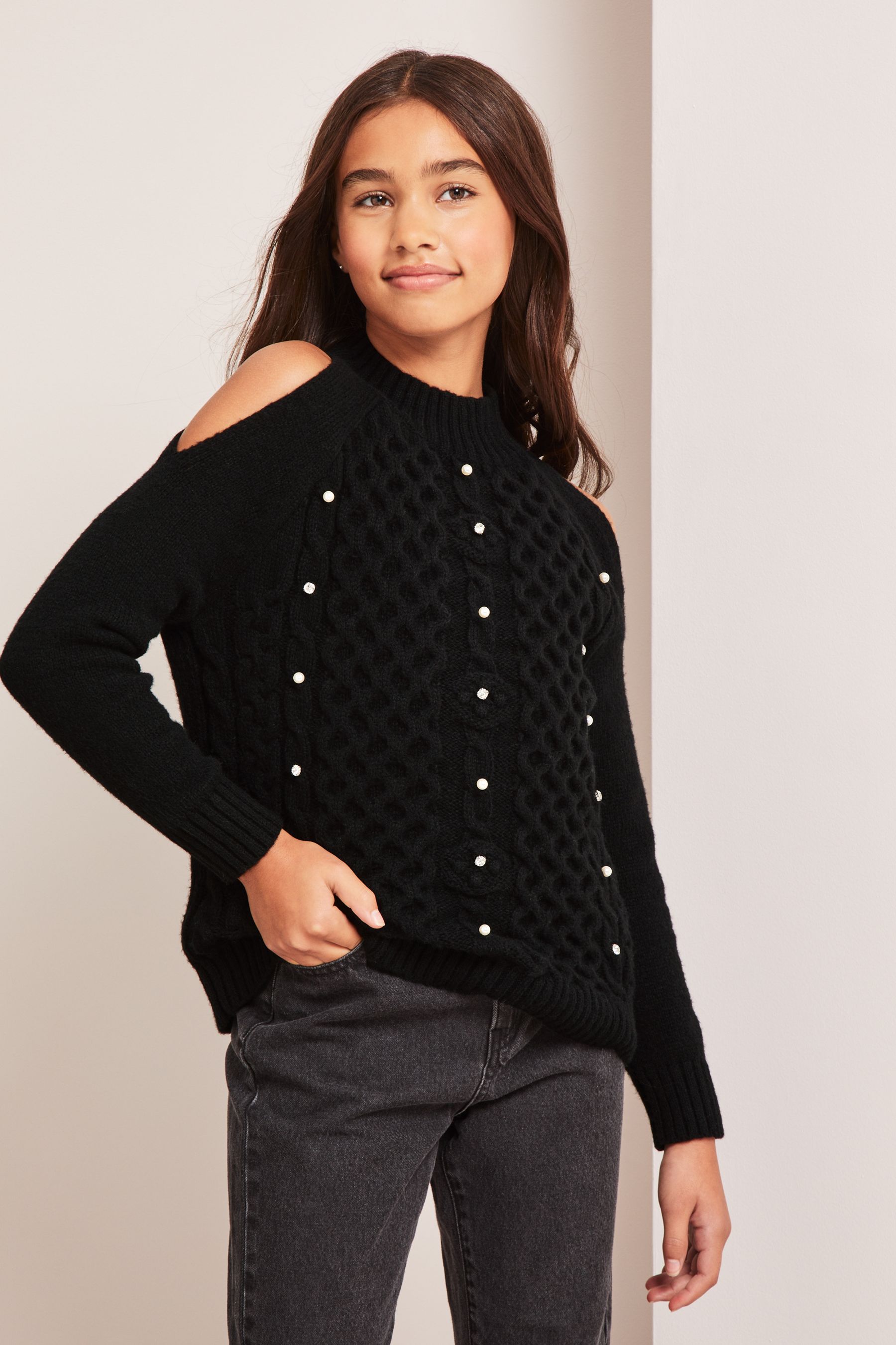 Buy Lipsy Black Cold Shoulder Knitted Jumper from the Next UK