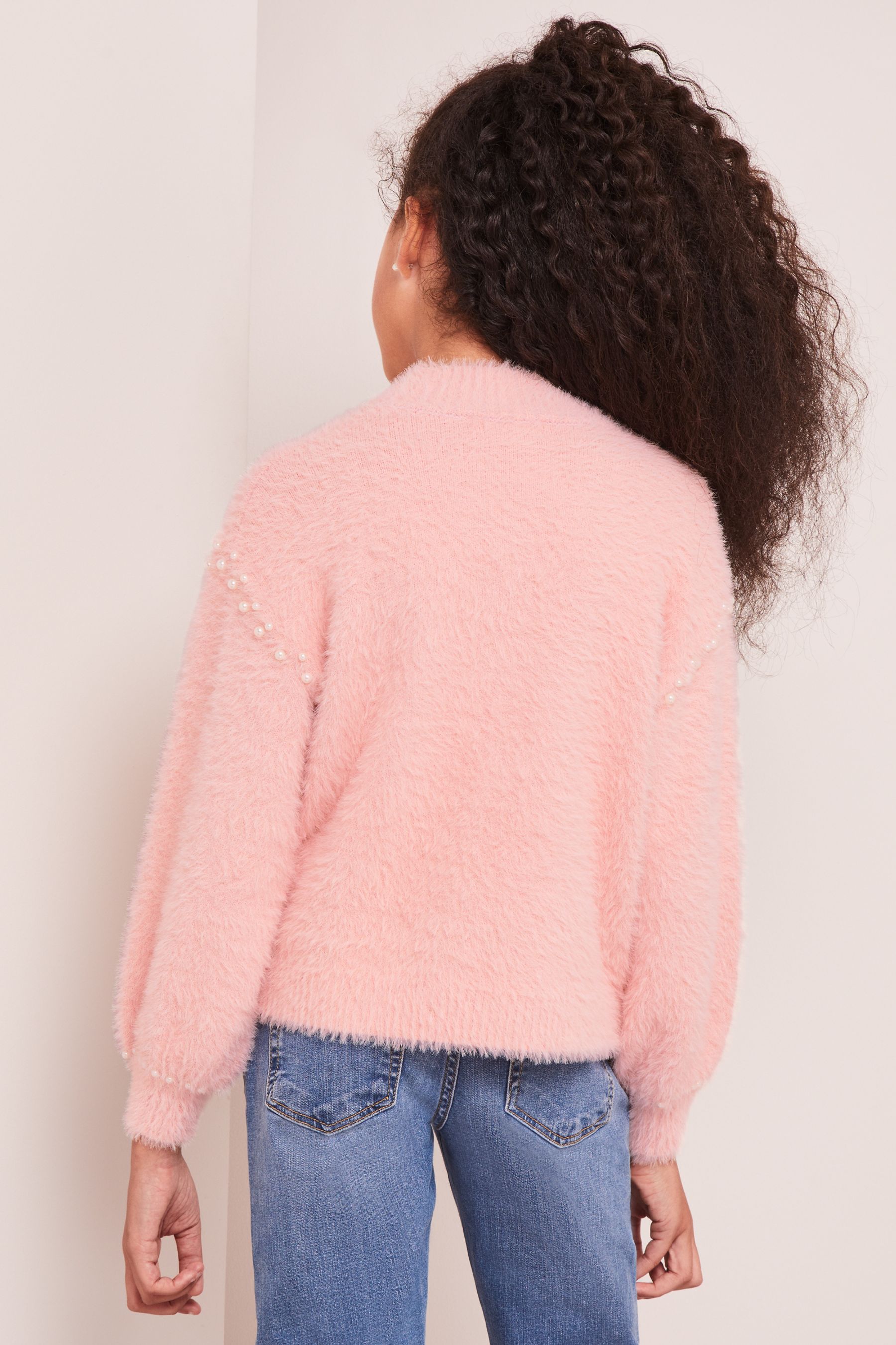 Lipsy Pink Eyelash Knit Pearl Jumper