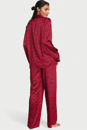 Victoria's Secret Lipstick Red Leopard Satin Long Pyjamas