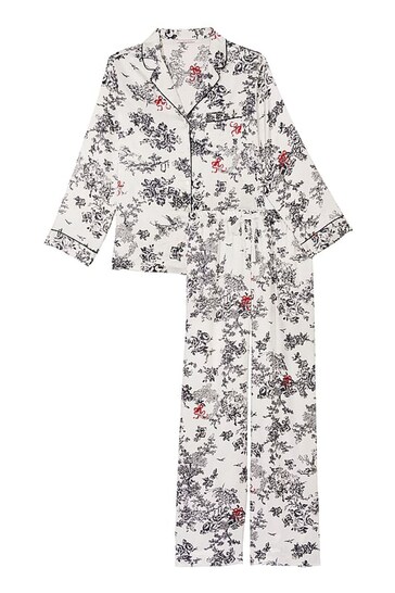 Victoria's Secret White Porcelain Toile Satin Long Pyjamas