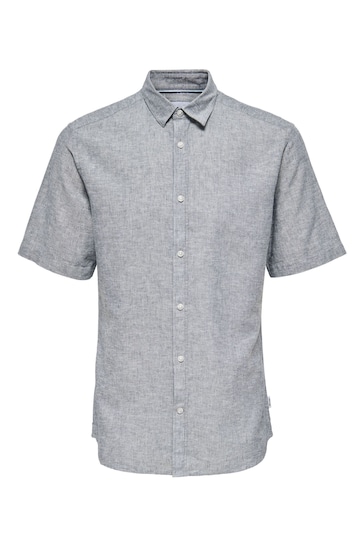 Buy Only & Sons grey Short Sleeve Button Up Shirt Contains Linen from ...