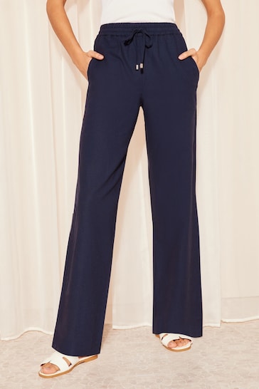 Friends Like These Navy Wide Leg Trousers With Linen
