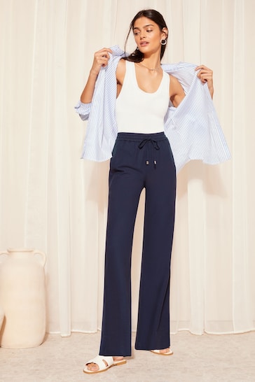 Friends Like These Navy Wide Leg Trousers With Linen