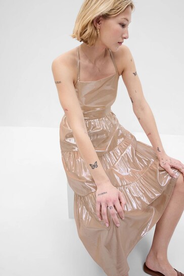 Buy Gap Gold Metallic Tie-Back Tiered Midi Dress from the Next UK online  shop