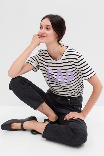 Buy Gap White Arch Logo Striped Short Sleeve T-Shirt from the Next UK ...