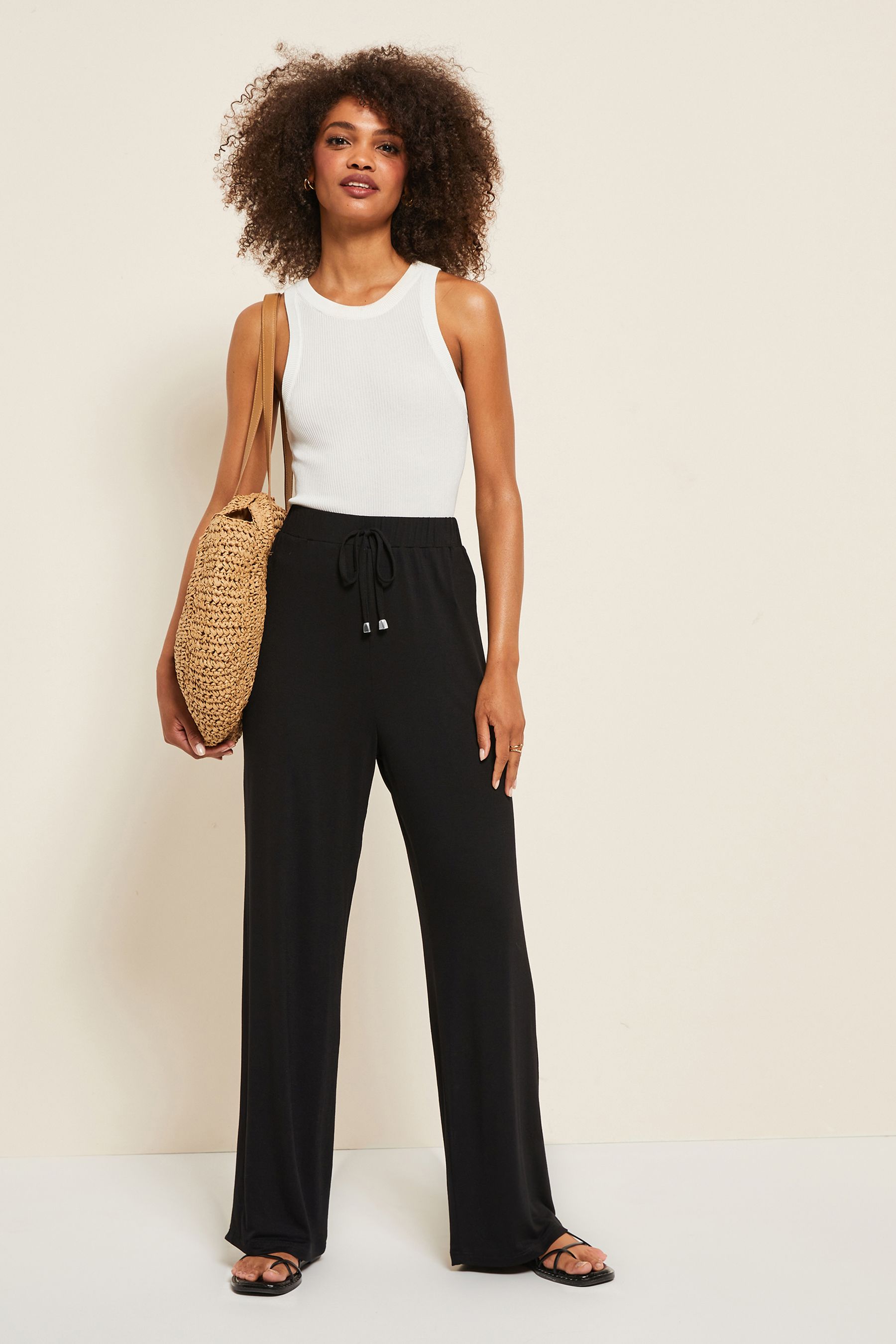 Petite wide leg jersey trousers 2025