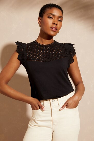 Buy Love u0026 Roses Black Broderie Yoke Ruffle Shell Top from the Next UK  online shop