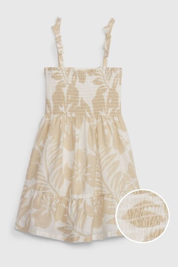Gap Cream/Beige Hibiscus Linen-Cotton Smock Tiered Dress - Toddler