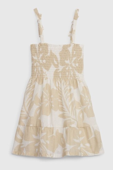 Gap Cream/Beige Hibiscus Linen-Cotton Smock Tiered Dress - Toddler