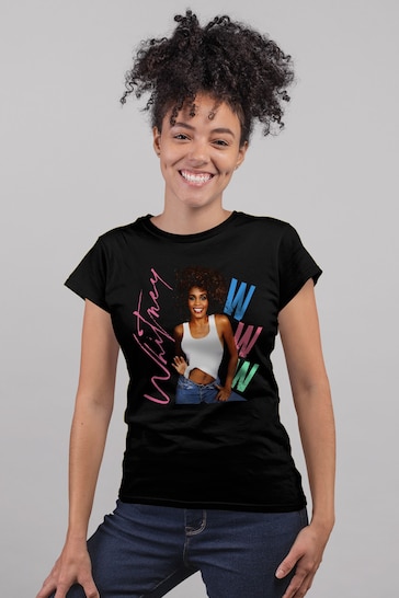 All + Every Black Whitney Houston Posing Pink Signature Music Women's T-Shirt